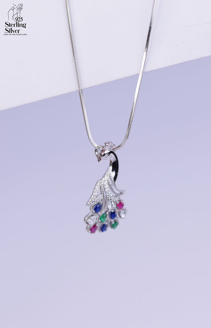 Fluttering Peacock 925 Sterling Silver Pendant Set