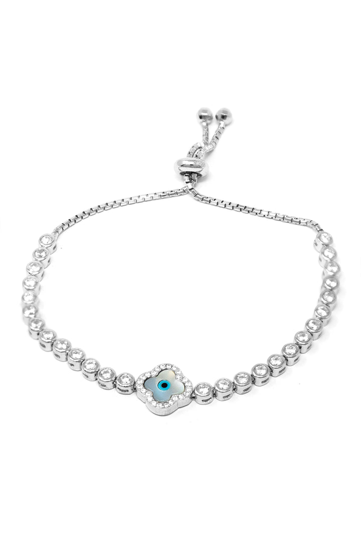 Solitaire Evil Eye Adjustable 925 Sterling Silver Bracelet