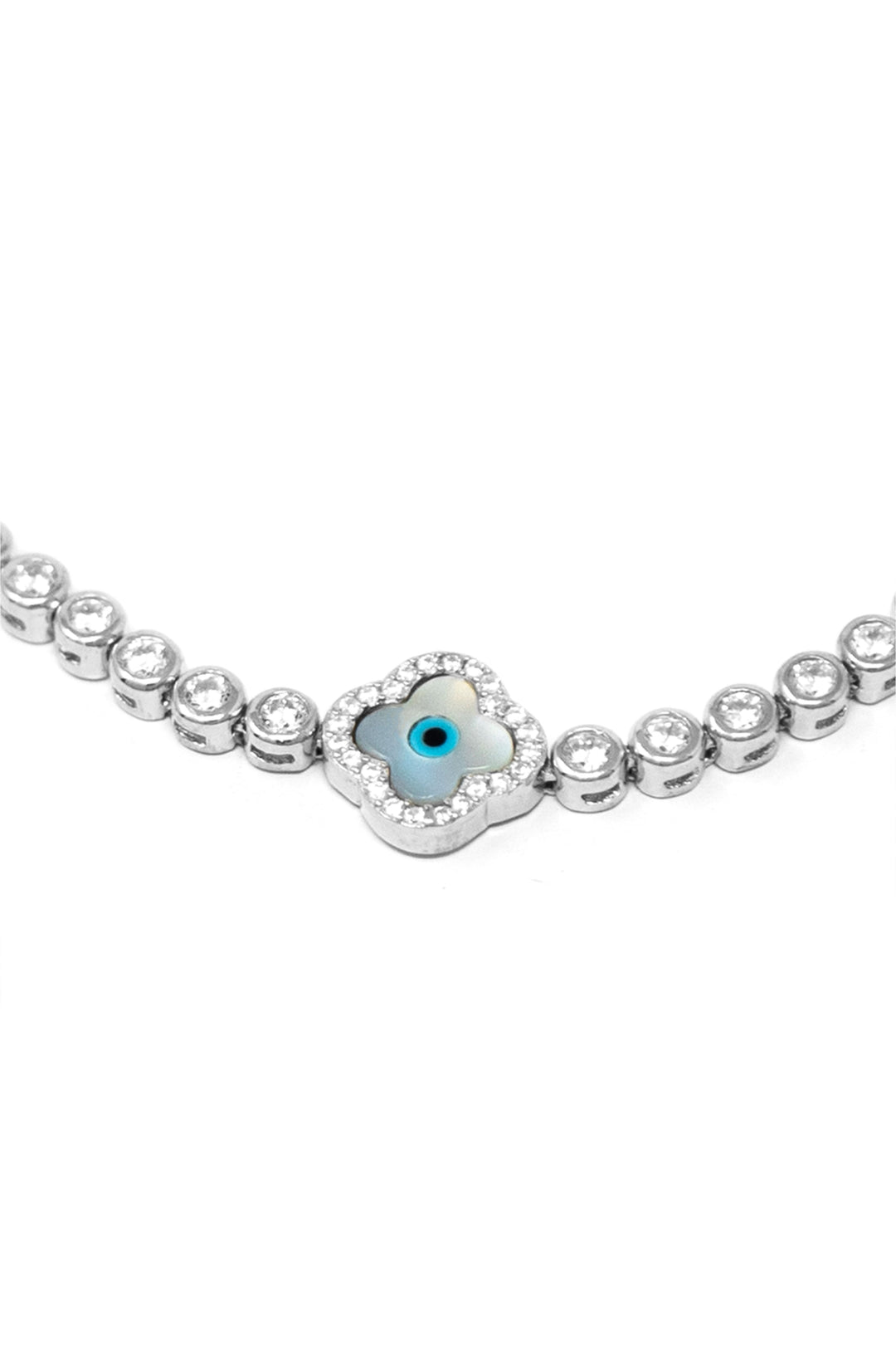 Solitaire Evil Eye Adjustable 925 Sterling Silver Bracelet