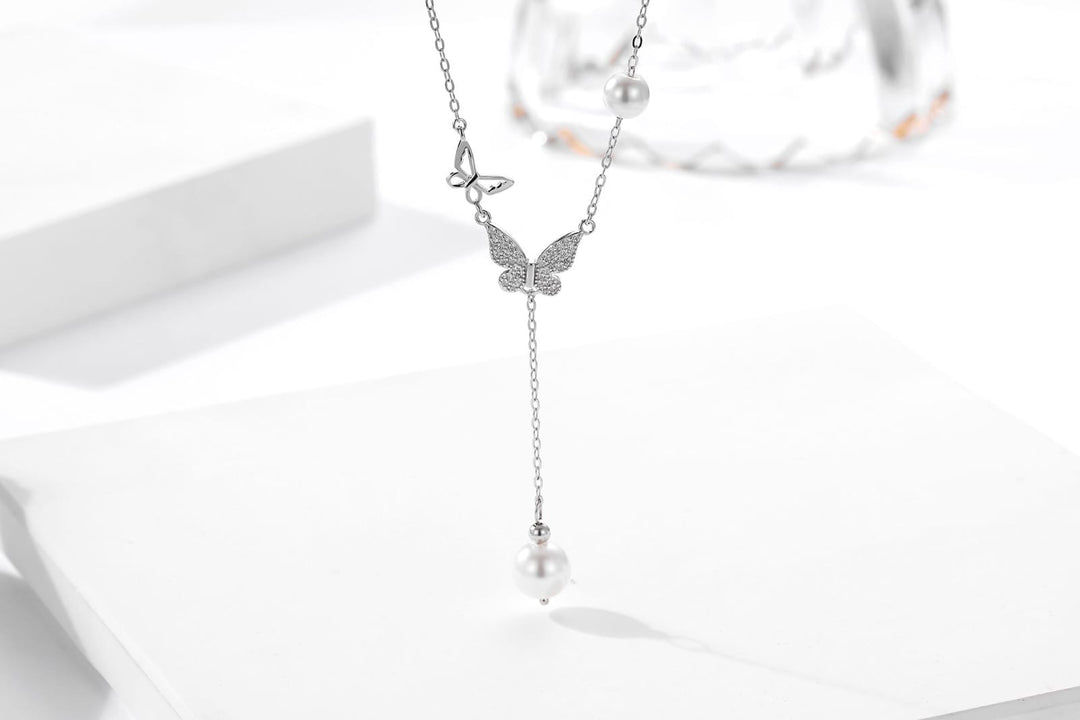 Pearl Butterfly 925 Sterling Silver Chain Pendant