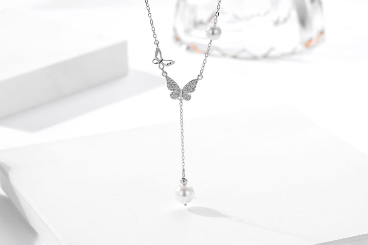 Pearl Butterfly 925 Sterling Silver Chain Pendant