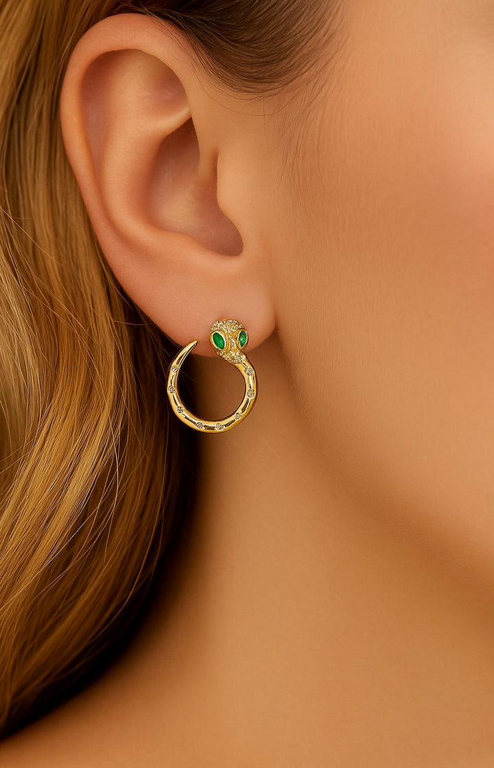 Serpentine 925 Sterling Silver Gold Earrings