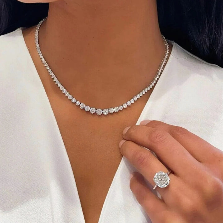 Alluring Solitaires Women 925 Sterling Silver Tennis Necklace